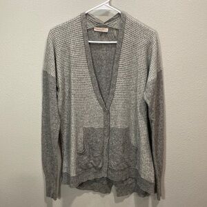Rebecca Taylor v neck‎ cardigan sweater merino wool cashmere gray